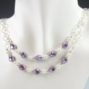 Pearl, Crystal Pearl, & Sterling 2-Strand Necklace